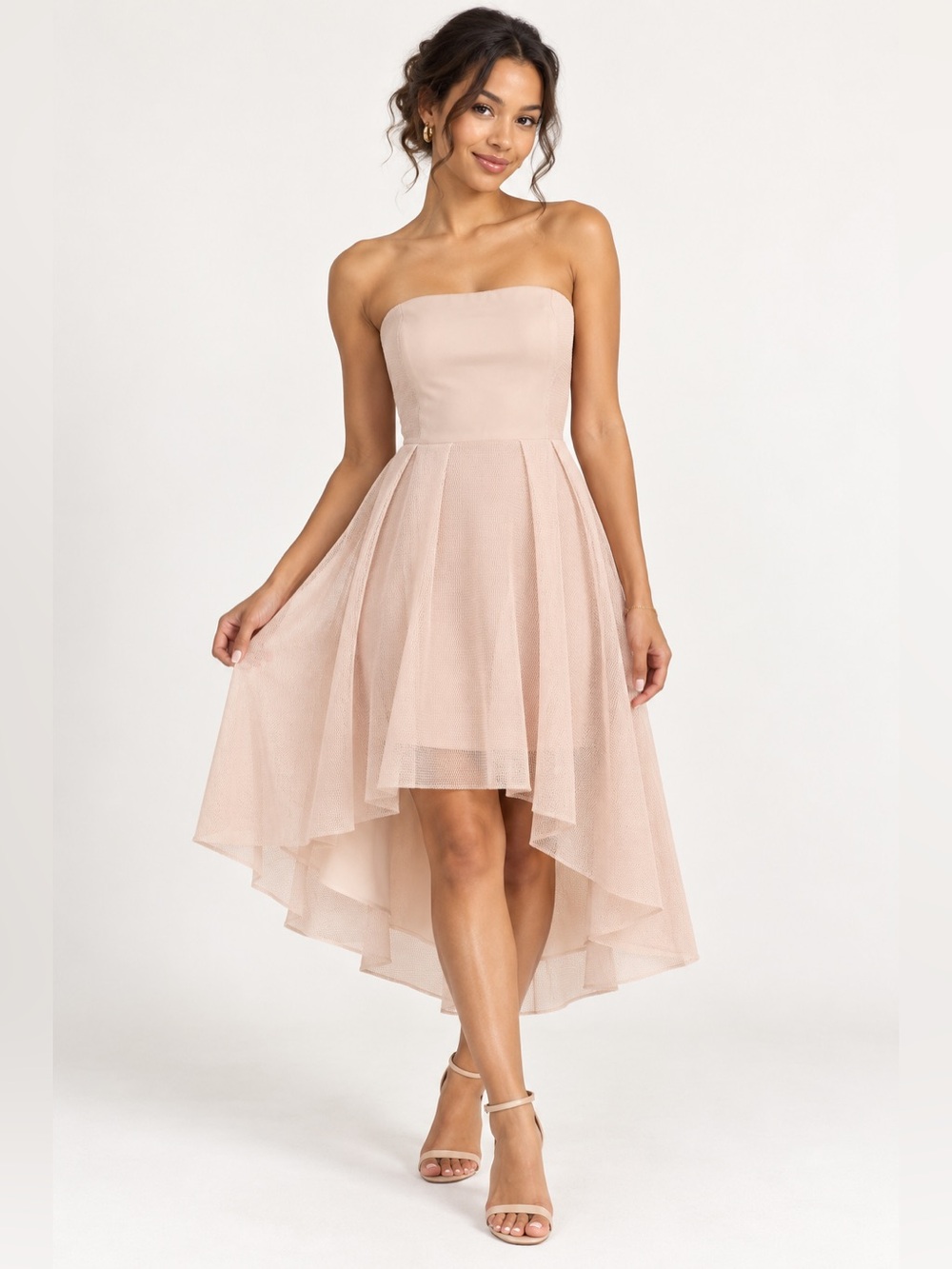 ELLIATT Elysian Peach Blush Strapless Mesh High Low Dress M